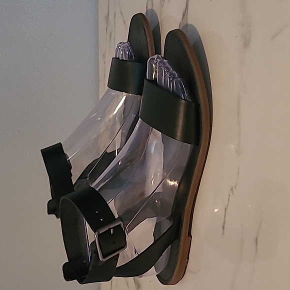 Madewell The Boardwalk Black Leather Ankle Buckle Strap Sandals 8 Casual Comfy - Picture 2 of 8